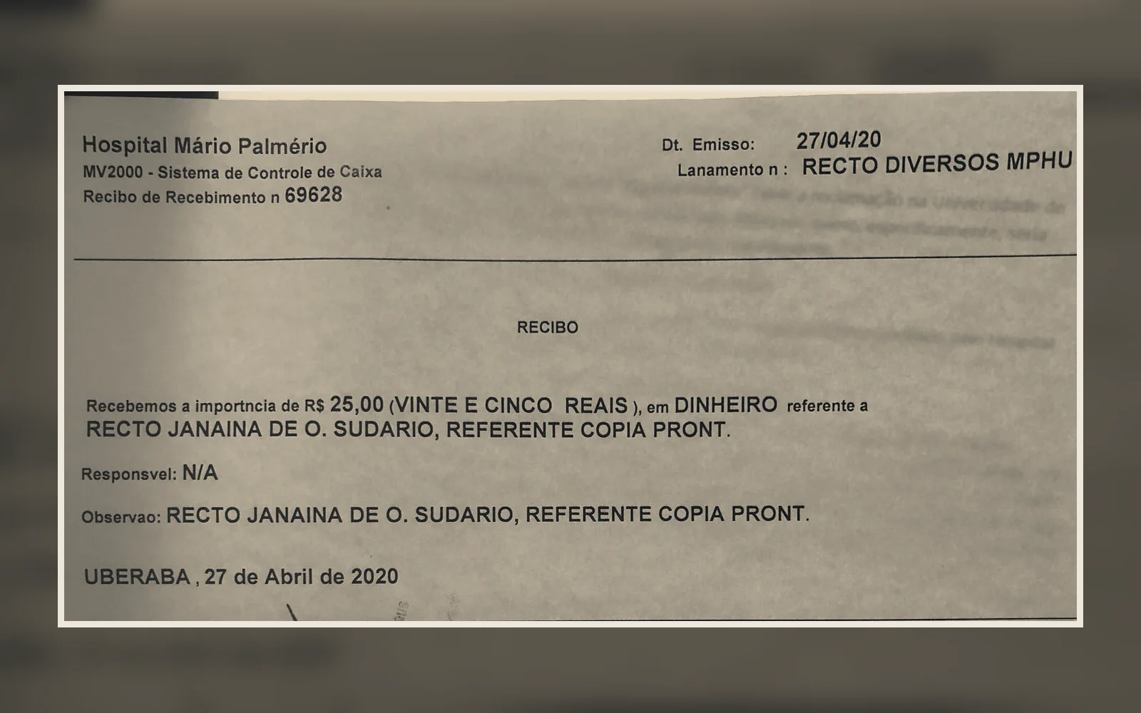 Imagem de arquivo associada ao relato hospitalar